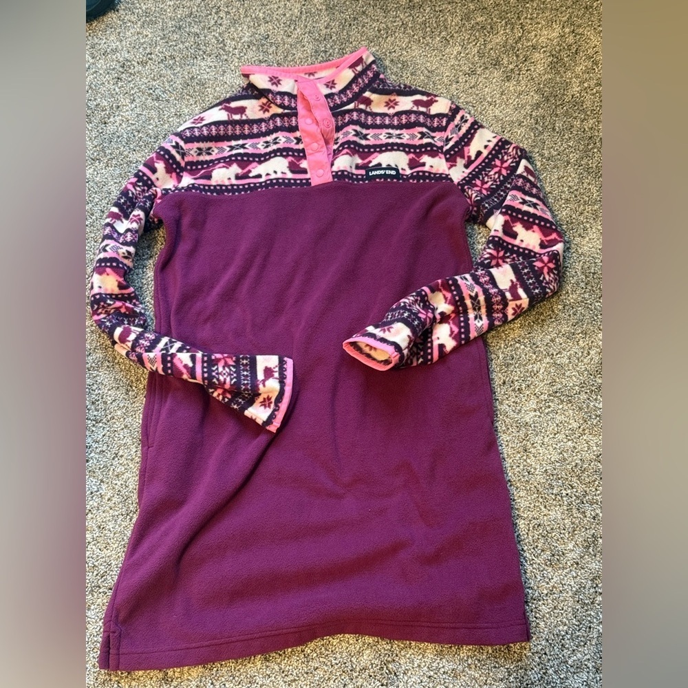 Like new girls Lands End soft fleece quarter button SWEATER DRESS/tunic‎